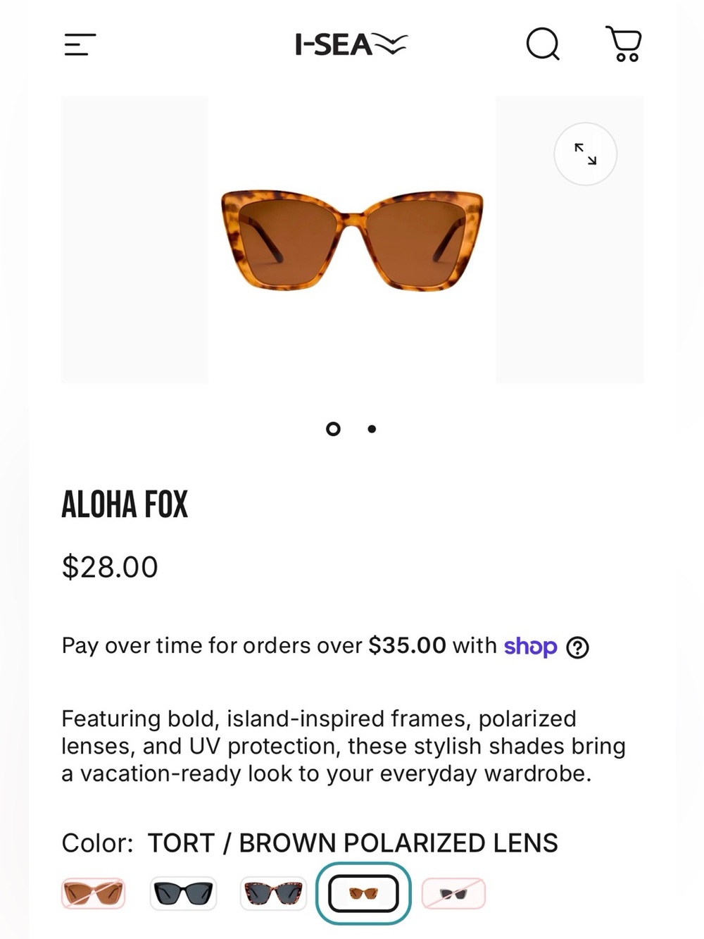 I-Sea Aloha Fox Sunglasses - Tortoise Frame with Brown Lenses With Case